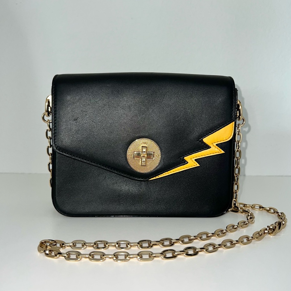 Black Bally Lightening Bolt B-Turn Crossbody Bag